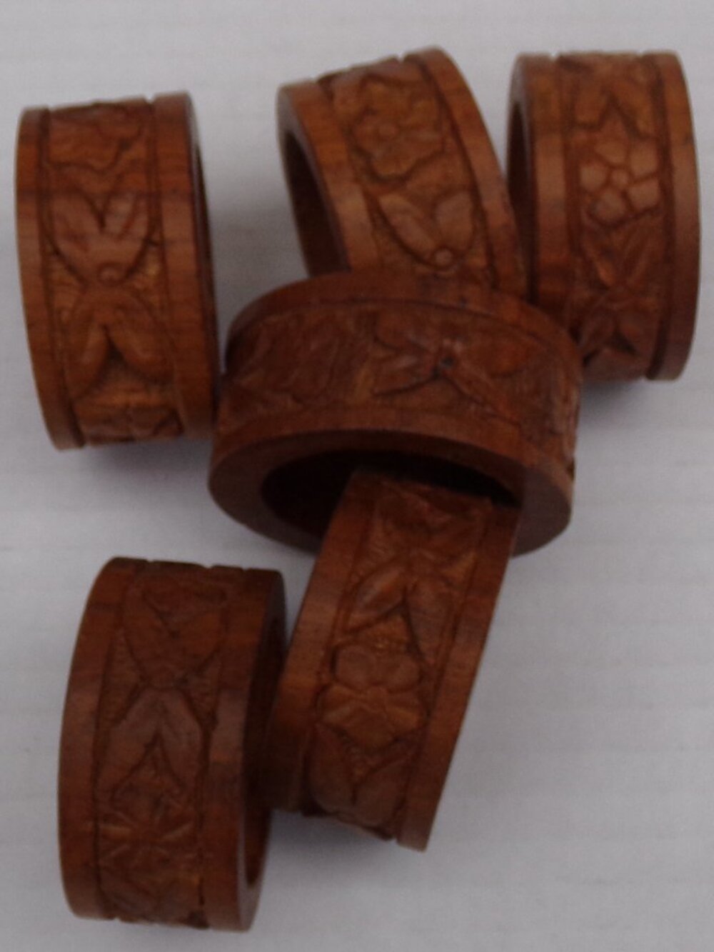 6 Vintage Wood Carved Napkin Holders Rings
